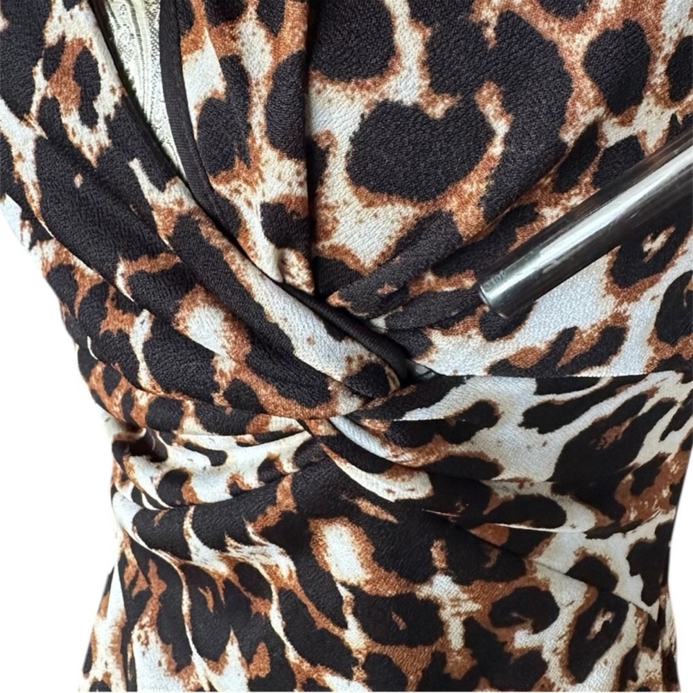 Stretchy Sexy Slit Leopard Pinup Midi Dress Short Sleeve Cocktail Dress Small - Picture 5 of 5